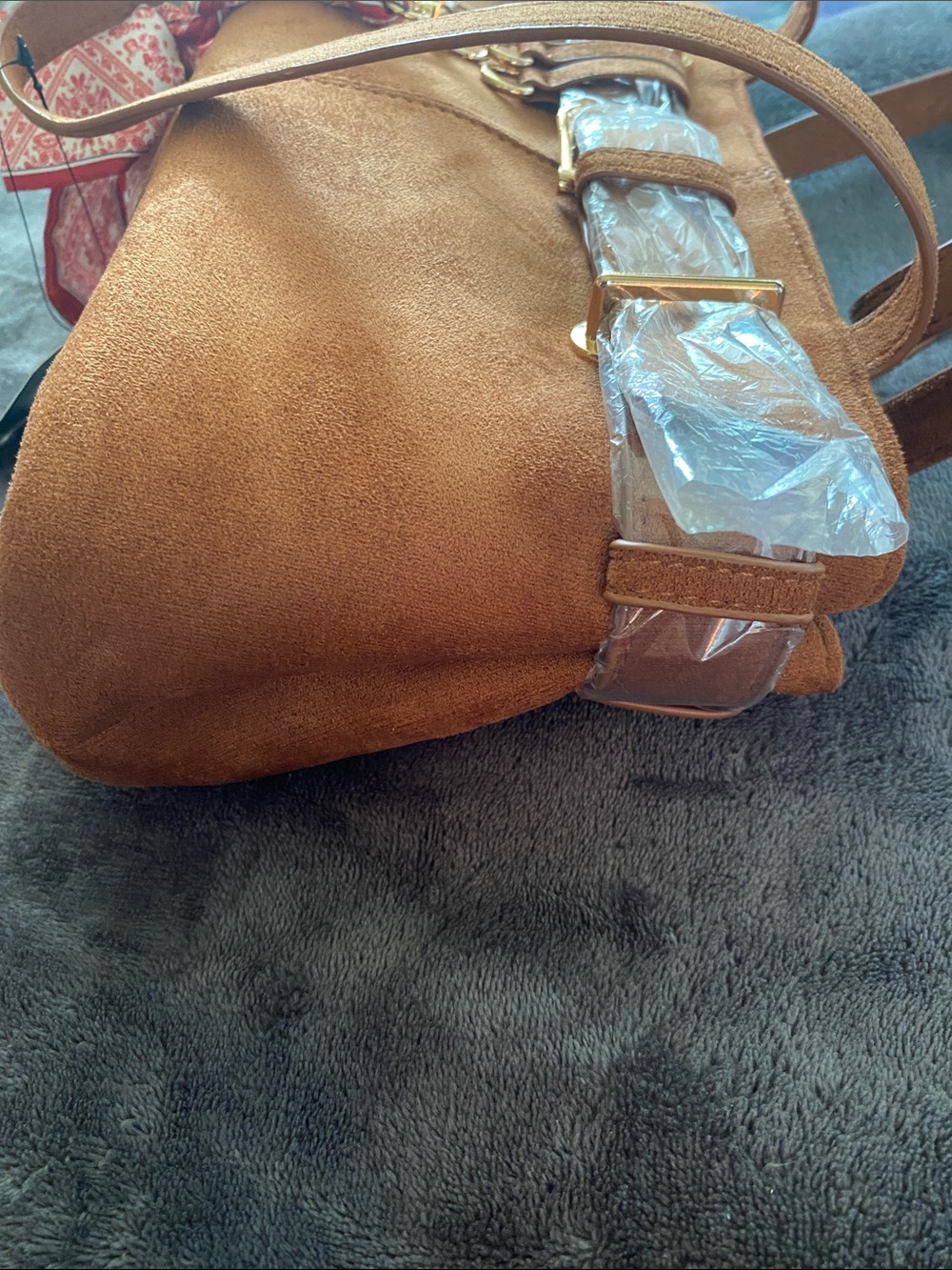 BE COOL Tan Suede Shoulder Bag with Bow Charm - Picture 7 of 10